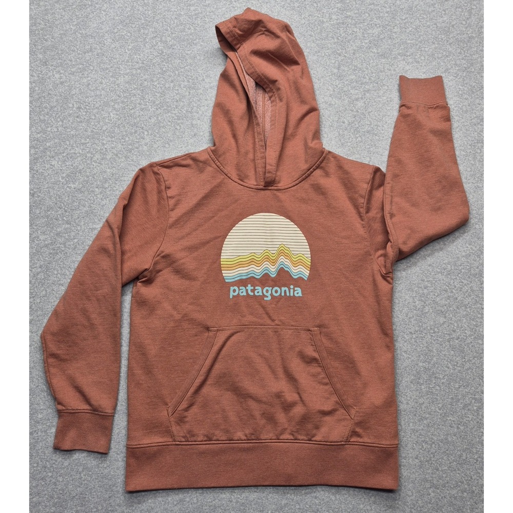 Patagonia Pullover Hoodie Boys XL Burnt Orange Rust Sweatshirt Pouch Pocket Crew